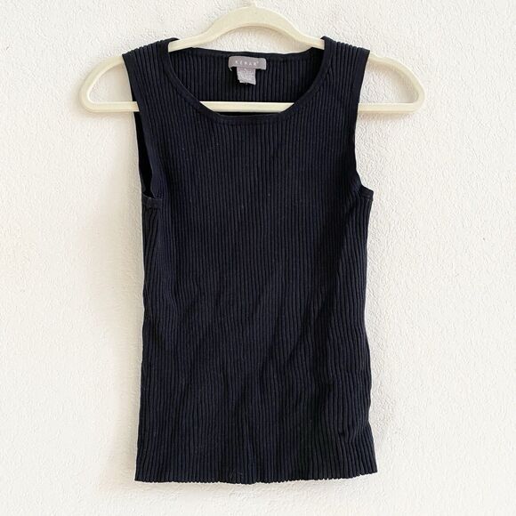 Kenar Womens Top Black Ribbed Large Sleeveless Scoop Neck Knit Silk Blend Tank - Picture 4 of 7